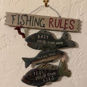 "Fishing Rules" Wooden Sign